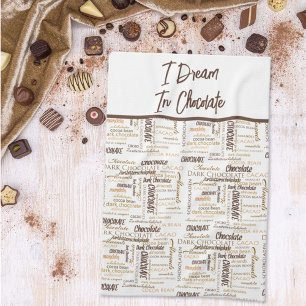 Chocolate Almonds and Dark Chocolate Word Cloud Kitchen Towel