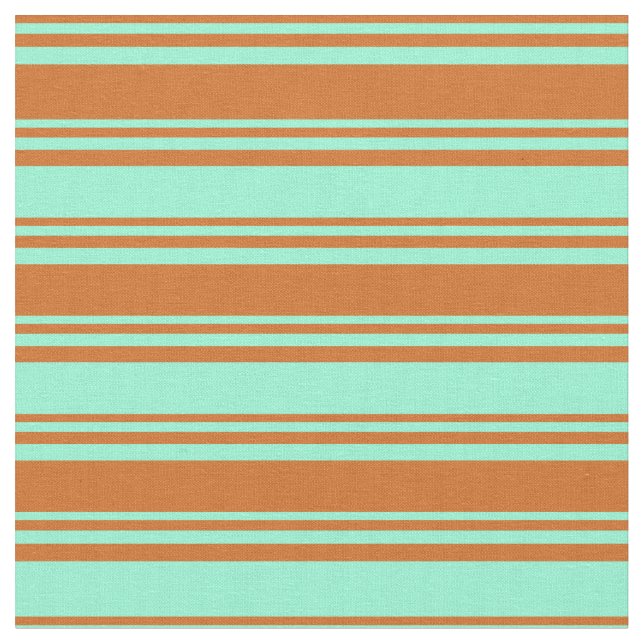 Chocolate and Aquamarine Striped Pattern Fabric (Close Up)