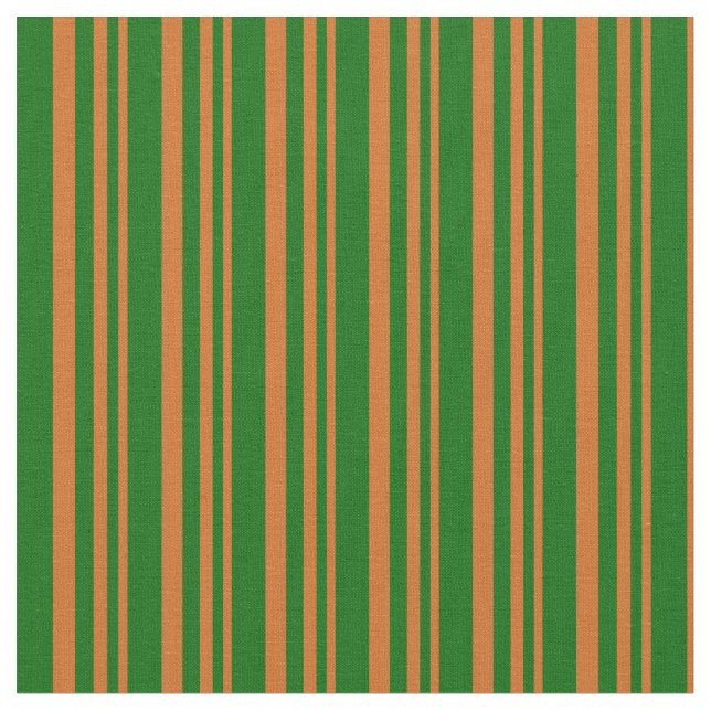Chocolate and Dark Green Lines Pattern Fabric (Close Up)