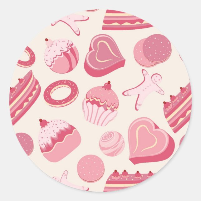 Chocolate and pastries pattern 2 classic round sticker (Front)