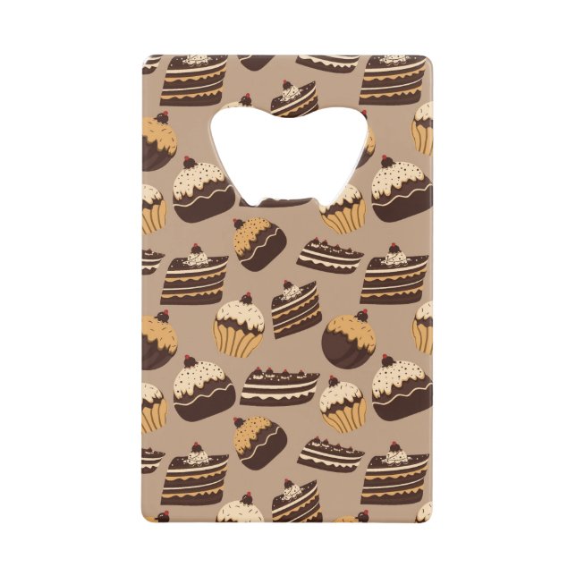 Chocolate and pastries pattern 3 credit card bottle opener (Front)