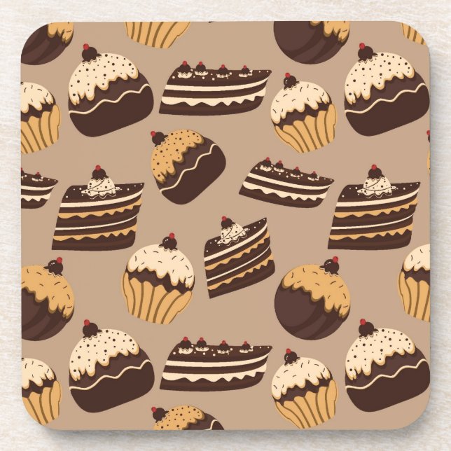 Chocolate and pastries pattern 3 drink coaster (Front)