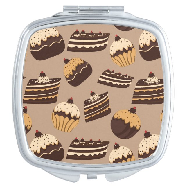 Chocolate and pastries pattern 3 makeup mirror (Front)