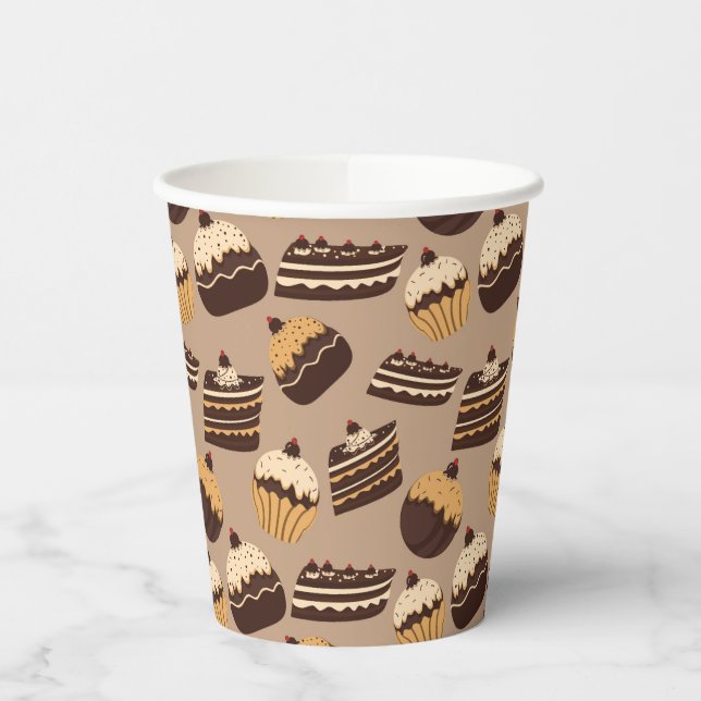 Chocolate and pastries pattern 3 paper cups (Left)