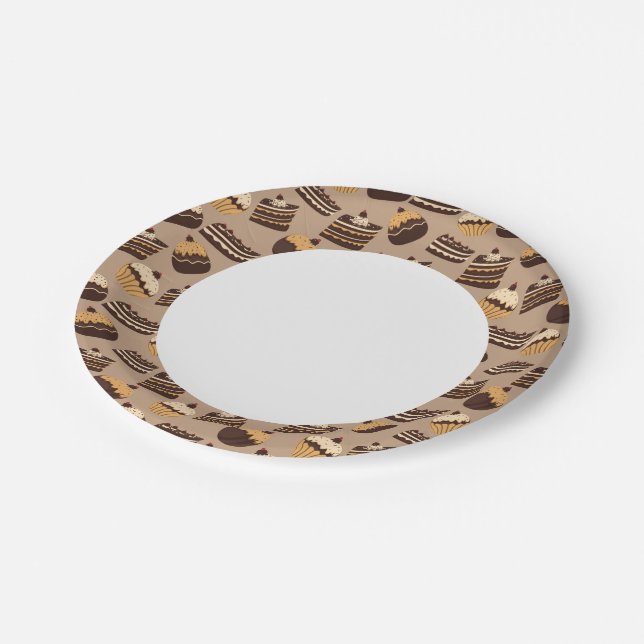 Chocolate and pastries pattern 3 paper plates (Angled)