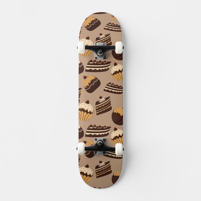 Chocolate and pastries pattern 3 skateboard deck (Front)