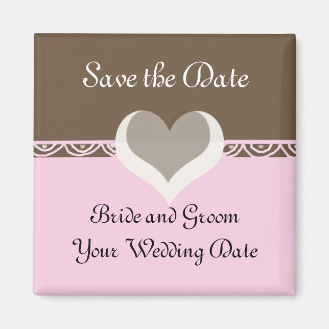 Chocolate and Pink Save the Date Magnet (Front)