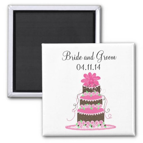 Chocolate and Pink Wedding Save the Date Magnet