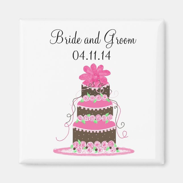 Chocolate and Pink Wedding Save the Date Magnet (Front)