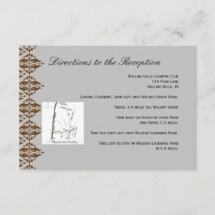 Chocolate and Silver Damask Wedding Directions Enclosure Card