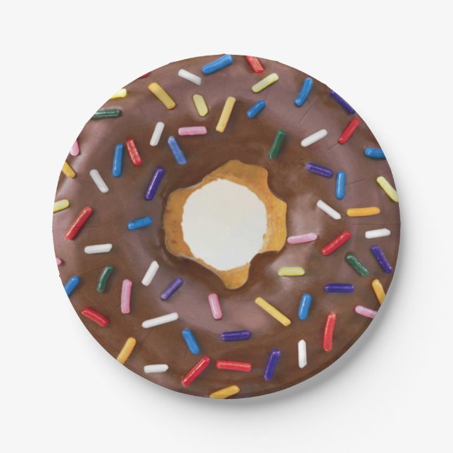 Chocolate and Sprinkle Donut Celebration Paper Plates (Front)