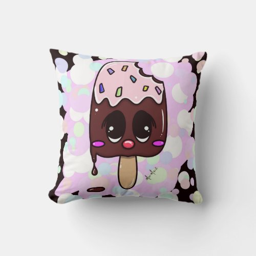 Chocolate and strawberry milk popsicle throw pillow