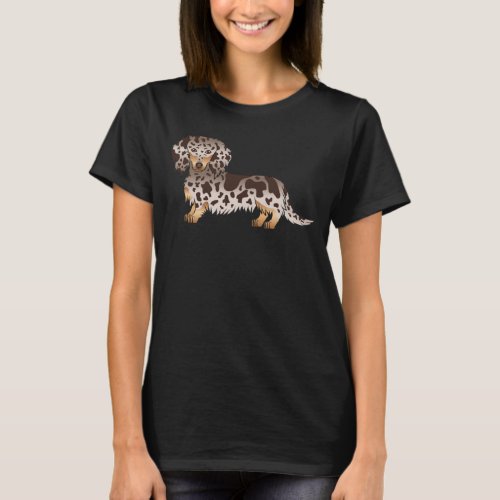 Chocolate And Tan Dapple Long Hair Dachshund Dog T_Shirt