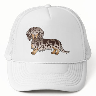 Chocolate And Tan Dapple Long Hair Dachshund Dog Trucker Hat