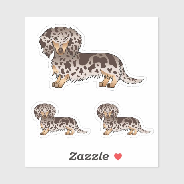 Chocolate And Tan Dapple Long Hair Dachshund Dogs Sticker (Sheet)