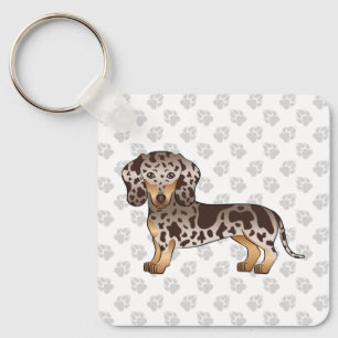 Chocolate And Tan Dapple Short Hair Dachshund Dog Keychain