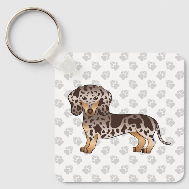 Chocolate And Tan Dapple Short Hair Dachshund Dog Keychain (Front)