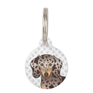 Chocolate And Tan Dapple Short Hair Dachshund Head Pet ID Tag