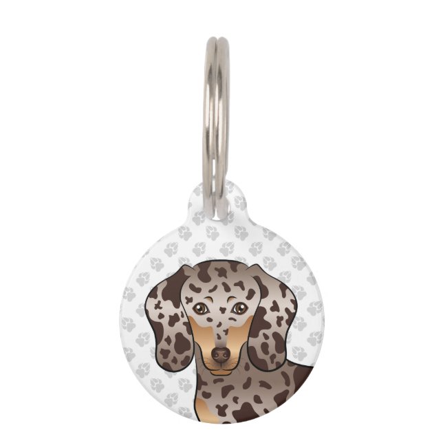 Chocolate And Tan Dapple Short Hair Dachshund Head Pet ID Tag (Front)