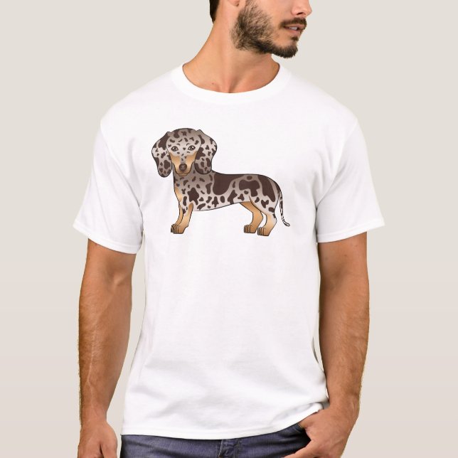 Chocolate And Tan Dapple Smooth Coat Dachshund Dog T-Shirt (Front)