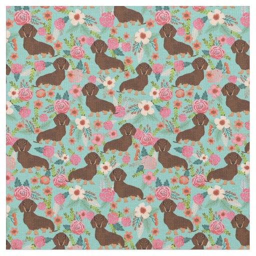 Chocolate and Tan Doxie Fabric - mint