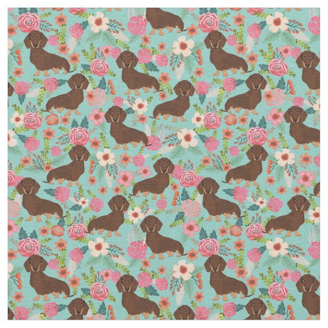 Chocolate and Tan Doxie Fabric - mint (Close Up)