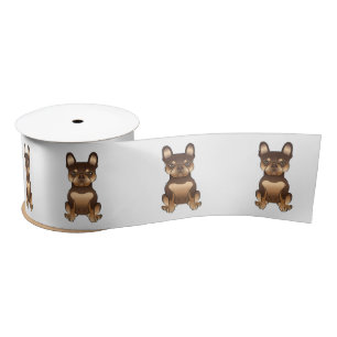 Chocolate And Tan French Bulldog Cartoon Dog Satin Ribbon