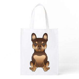 Chocolate And Tan French Bulldog Cute Cartoon Dog Grocery Bag