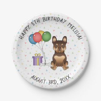 Chocolate And Tan French Bulldog Cute Dog Birthday Paper Plates