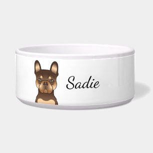 Chocolate And Tan French Bulldog Cute Dog & Name Bowl