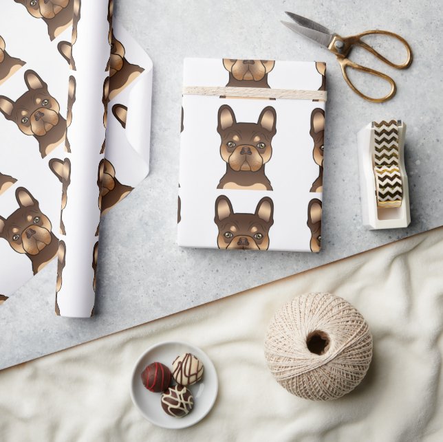 Chocolate And Tan French Bulldog Cute Dog Pattern Wrapping Paper (Crafts)