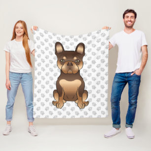 Chocolate And Tan French Bulldog Cute Dog & Paws Fleece Blanket
