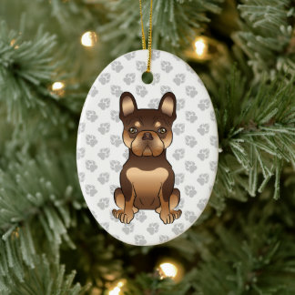 Chocolate And Tan French Bulldog Cute Dog &amp; Text Ceramic Ornament