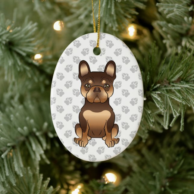 Chocolate And Tan French Bulldog Cute Dog & Text Ceramic Ornament (Tree)