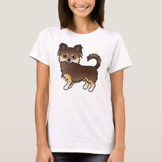 Chocolate And Tan Long Coat Chihuahua Cartoon Dog T-Shirt