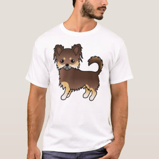 Chocolate And Tan Long Coat Chihuahua Cartoon Dog T-Shirt