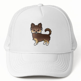 Chocolate And Tan Long Coat Chihuahua Cartoon Dog Trucker Hat