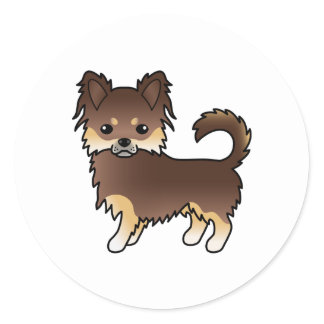 Chocolate And Tan Long Coat Chihuahua Cute Dog Classic Round Sticker