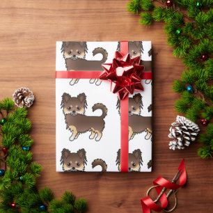 Chocolate And Tan Long Coat Chihuahua Dog Pattern Wrapping Paper