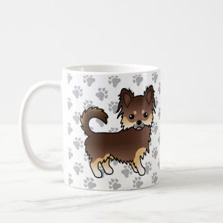 Chocolate And Tan Long Coat Chihuahua Dog &amp; Paws Coffee Mug
