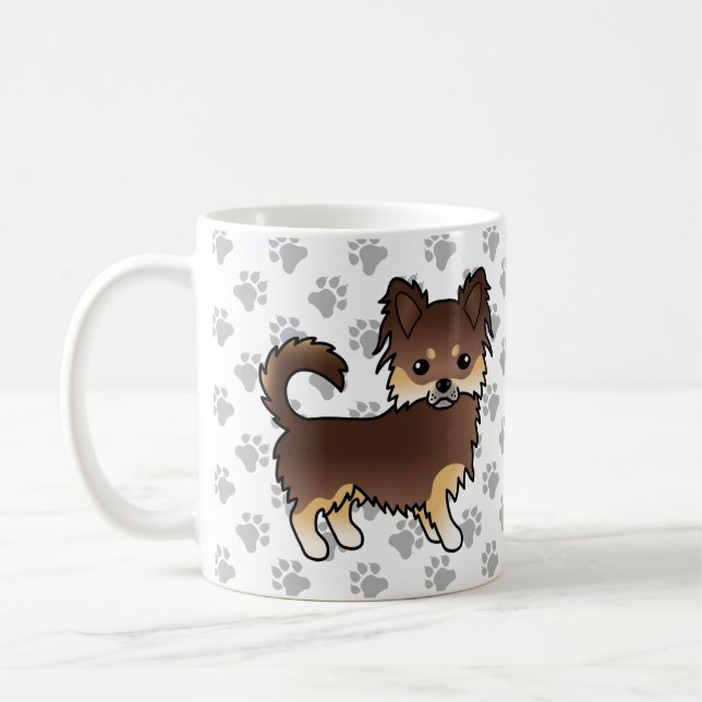 Chocolate And Tan Long Coat Chihuahua Dog & Paws Coffee Mug (Left)