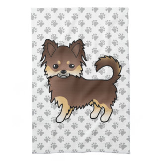 Chocolate And Tan Long Coat Chihuahua Dog &amp; Paws Kitchen Towel