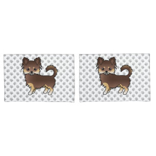 Chocolate And Tan Long Coat Chihuahua Dog & Paws Pillow Case