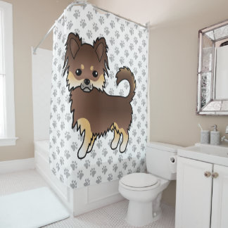 Chocolate And Tan Long Coat Chihuahua Dog &amp; Paws Shower Curtain