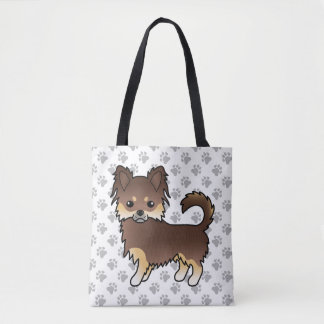 Chocolate And Tan Long Coat Chihuahua Dog &amp; Paws Tote Bag