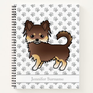 Chocolate And Tan Long Coat Chihuahua Dog &amp; Text Notebook