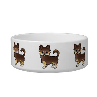 Chocolate And Tan Long Coat Chihuahua Dogs Bowl