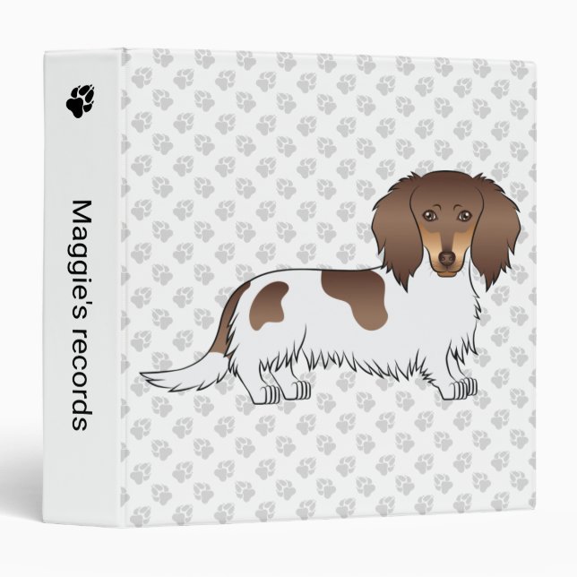 Chocolate And Tan Piebald Long Hair Dachshund Dog 3 Ring Binder (Front/Spine)