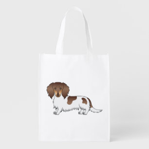 Chocolate And Tan Piebald Long Hair Dachshund Dog Grocery Bag