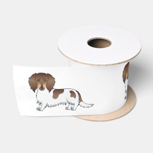 Chocolate And Tan Piebald Long Hair Dachshund Dog Satin Ribbon